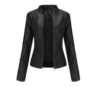 Hiseng Veste Femme de Cuir, Blouson Moto Femme Faux Cuir PU, Aviateur Slim Fit Veste Cuir Femme, Mode Revers Blouson Femme, Printemps Automne Hiver Veste en Cuir Femme