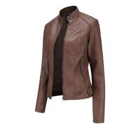 Hiser Femme Veste de Simili Cuir, Moto Manteau Faux Cuir PU Slim Fit Printemps Automne Hiver Manche Longue Élégant Veste Courte Blouson Biker à Fermeture (Marron,L)