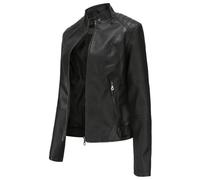 Hiseng Veste Simili Cuir Femme,Noir PU Femme Manteau de Moto Court et Décontracté, Manche Longue Veste Chic et Elegant,Printemps Automne Hiver Zipper Simili Cuir Blouson-S