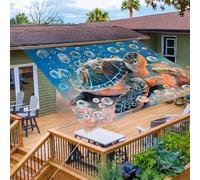 Hiseng Voile d'Ombrage Imperméable, Motif Tortue de Mer 3D Voiles d'Ombrage Toile Ombrage Exterieur avec 4 Corde Rectangulaire Carrée 95% de Protection UV pour Jardin (Tortue 1,2x2.4m)