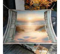 Hiseng Voile d'Ombrage Imperméable, Toile Ombrage Exterieur avec Oeillet & 4 Corde Motif Vue Mer 3D Rectangulaire Carrée 95% de Protection UV Toile Solaire pour Jardin (Porte en Bois,200x200cm)