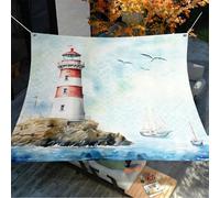 Hiseng Voile d'Ombrage Imperméable, Toile Ombrage Exterieur avec Oeillet & 4 Corde Motif Vue Mer 3D Rectangulaire Carrée 95% de Protection UV Toile Solaire (Phare A,150x150cm)