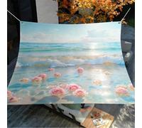 Hiseng Voile d'Ombrage Imperméable, Toile Ombrage Exterieur avec Oeillet & 4 Corde Motif Vue Mer 3D Rectangulaire Carrée 95% de Protection UV Toile Solaire pour Jardin (Fleur,180x180cm)