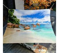 Hiseng Voile d'Ombrage Imperméable, Toile Ombrage Exterieur avec Oeillet & 4 Corde Motif Vue Mer 3D Rectangulaire Carrée 95% de Protection UV Toile Solaire (Plage de Sable A,200x240cm)