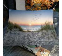 Hiseng Voile d'Ombrage Imperméable, Toile Ombrage Exterieur avec Oeillet & 4 Corde Motif Vue Mer 3D Rectangulaire Carrée 95% de Protection UV Toile Solaire pour Jardin (Plage de Sable,200x240cm)
