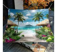 Hiseng Voile d'Ombrage Imperméable, Toile Ombrage Exterieur avec Oeillet & 4 Corde Motif Vue Mer 3D Rectangulaire Carrée 95% de Protection UV Toile Solaire (Vue mer B,200x240cm)