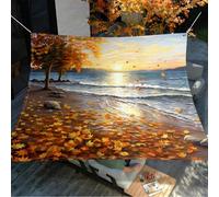 Hiseng Voile d'Ombrage Imperméable, Toile Ombrage Exterieur avec Oeillet & 4 Corde Motif Vue Mer 3D Rectangulaire Carrée 95% de Protection UV Toile Solaire (Feuilles d'érable B,200x200cm)