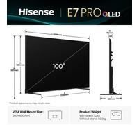Hisense 100E7Q Pro - TV QLED 100"" (253 cm) - 4K UHD 3840x2160 - 144 Hz - Dolby Vision - TV connecté - 4xHDMI 2.1 - WiFi