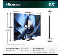 Hisense 55U7SE 55" 4K Ultra HD Smart TV DLED Mini LED 3840x2160 6ms 16:9 DVB-S2/T2/C Wifi Ethernet Noir