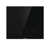 Hisense E6332BSCE Plaque vitrocéramique 3 zones, grande surface 30 cm, largeur 60 cm, contrôle tactile, verrouillage enfant, minuterie intégrée, résistante aux rayures, nettoyage facile, bords