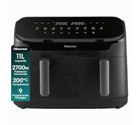 Hisense Friteuse sans huile Dual Zone 11L, 2700W | Technologie de double chauffe, SyncServe, 9 programmes préréglés, Circulation d'air chaud, Écran tactile couleur