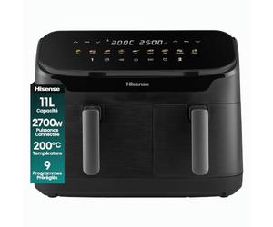 Hisense Friteuse sans huile Dual Zone 11L, 2700W | Technologie de double chauffe, SyncServe, 9 programmes préréglés, Circulation d'air chaud, Écran tactile couleur