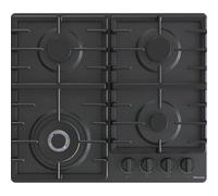 Hisense GM663BHF Plateau de cuisson à gaz, 4 zones de cuisson, largeur 60 cm, brûleur Wok double couronne et grilles en fonte, allumage intégré, noir