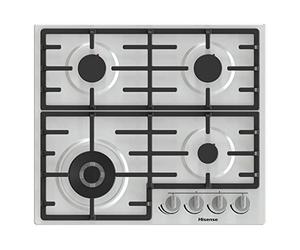 Hisense GM663XB Plaque de cuisson à gaz, 4 zones de cuisson, largeur 60 cm, brûleur wok double couronne et grilles en fonte, allumage intégré, anti empreintes digitales en acier inoxydable