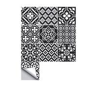 Hiser 10 Pièces Marbre Adhésive Décorative à Carreaux pour Salle de Bains et Cuisine Stickers Carrelage, Maroc Style Imperméables Auto-adhésifs 3D Adhésive Décoration (Bohème Noir,25 x 25cm)