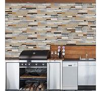 Hiser 14 Pièces Adhésive Décorative à Carreaux pour Salle de Bains et Cuisine Stickers Carrelage, 55x13.5cm Style de Brique en Pierre Imitation 3D PVC Auto-adhésifs Décoration (marbre)