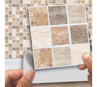 Hiser 18 Pièces Marbre Adhésive Décorative à Carreaux pour Salle de Bains et Cuisine Stickers Carrelage, 3D Mosaïque Style Imperméables Auto-adhésifs Adhésive (Grain de Pierre,10 x 10cm)