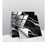 Hiser 20 Pièces Marbre Stickers Adhésive Décorative à Carreaux pour Salle de Bains et Cuisine Stickers Carrelage, Mosaïque Imperméables Auto-adhésifs Décoration (Noir Blanc,15x15cm)