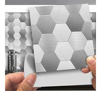 Hiser 25 Pièces Adhésive Décorative à Carreaux pour Salle de Bains et Cuisine Stickers Carrelage, 3D Fer Métal Style Imperméables Auto-adhésifs 3D Adhésive Décoration (Gris,15 x 15cm)
