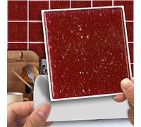 Hiser 25 Pièces Marbre Adhésive Décorative à Carreaux pour Salle de Bains et Cuisine Stickers Carrelage, Mosaïque Style Imperméables Auto-adhésifs 3D Adhésive Décoration (Rouge,15 x 15cm)