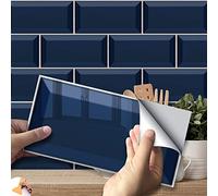 Hiser 27 Pièces Rectangle Adhésive Décorative à Carreaux pour Salle de Bains et Cuisine Stickers Carrelage, Motif Briques Imperméables 3D Adhésive Décoration (Bleu Marin,20 x 10 cm)