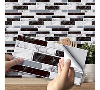 Hiser 27 Pièces Rectangle Adhésive Décorative à Carreaux pour Salle de Bains et Cuisine Stickers Carrelage, Motif Classique Marbre Imperméables 3D Adhésive Décoration (Marbre Noir et Blanc)