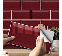 Hiser 27 Pièces Rectangle Adhésive Décorative à Carreaux pour Salle de Bains et Cuisine Stickers Carrelage, Motif Briques Imperméables 3D Adhésive Décoration (Rouge,20 x 10 cm)