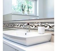 Hiser 2m Marbre Adhésive Décorative à Carreaux pour Salle de Bains et Cuisine Stickers Carrelage, Imperméables Auto-adhésifs 3D Europe du Nord Adhésive Décoration (Fleurs Blanches,10x200cm)