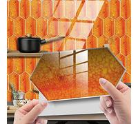Hiser 48 Pièces Rectangle Adhésive Décorative à Carreaux pour Salle de Bains et Cuisine Stickers Carrelage, Marbre Mosaïque Brique Imperméables Adhésive Décoration (Orange,48Pièces)