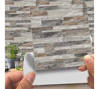 Hiser Adhésive Décorative à Carreaux pour Salle de Bains et Cuisine Stickers Carrelage, 20 Pièces Imitation Cuir Style Brique 3D Imitation Pierre Imperméables Auto-adhésifs Décoration (LA019,15cm)