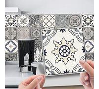 Hiser Adhésive Décorative à Carreaux pour Salle de Bains et Cuisine Stickers Carrelage, 24 Pièces Style marocain rétro de Luxe léger Imperméables Auto-adhésifs Décoration (Gris,20x20cm)