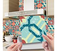 Hiser Adhésive Décorative à Carreaux pour Salle de Bains et Cuisine Stickers Carrelage, 24 Pièces Style marocain rétro de Luxe léger Imperméables Auto-adhésifs Décoration (Couleur,10x10cm)