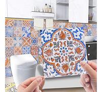 Hiser Adhésive Décorative à Carreaux pour Salle de Bains et Cuisine Stickers Carrelage, 24 Pièces Style marocain rétro de Luxe léger Imperméables Auto-adhésifs Décoration (Orange,15x15cm)
