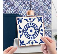 Hiser Adhésive Décorative à Carreaux pour Salle de Bains et Cuisine Stickers Carrelage, 24 Pièces Style marocain rétro de Luxe léger Imperméables Auto-adhésifs Décoration (Bleu,15x15cm)