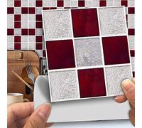 Hiser Adhésive Décorative à Carreaux pour Salle de Bains et Cuisine Stickers Carrelage, 25 Pièces Style Simple Imperméables Auto-adhésifs Décoration (Mosaïque Gris Rouge,10 * 10cm)