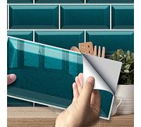 Hiser Adhésive Décorative à Carreaux pour Salle de Bains et Cuisine Stickers Carrelage, Série de Pierres précieuses de Couleur Unie 3D Imperméables Auto-adhésifs Décoration (Turquoise,9 Pièces)
