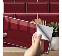 Hiser Adhésive Décorative à Carreaux pour Salle de Bains et Cuisine Stickers Carrelage, Série de Pierres précieuses de Couleur Unie 3D Imperméables Auto-adhésifs Décoration (Rubis,9 Pièces)