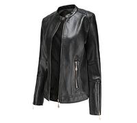 Hiser Femme Veste de Simili Cuir, Moto Manteau Faux Cuir PU Slim Fit Printemps Automne Hiver Manche Longue Élégant Veste Courte Blouson Biker à Fermeture (Noir,XXL)
