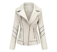 Hiser Femme Veste de Simili Cuir, Moto Manteau Faux Cuir PU Slim Fit Printemps Automne Hiver Manche Longue Élégant Veste Courte Blouson Biker à Fermeture (Blanc,XL)