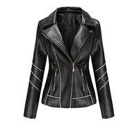 Hiser Femme Veste de Simili Cuir, Moto Manteau Faux Cuir PU Slim Fit Printemps Automne Hiver Manche Longue Élégant Veste Courte Blouson Biker à Fermeture (Noir,XL)