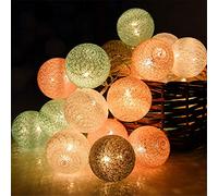 Hiser Guirlande Lumineuse Boules, Batterie Chaîne de Lumière 6cm Multicolore Boules Coton LED Cosy Romantique Décoration pour La Saint Valentin Noël Mariage Fêtes (Rose Vert,2M-20LED)