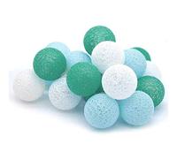 Hiser Guirlande Lumineuse Boules Coton, Batterie Chaîne de Lumière 6cm Boules Coton LED Cosy Romantique Décoration pour La Saint Valentin Noël Mariage Fêtes (2M-20LED,Vert Bleu)