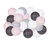 Hiser Guirlande Lumineuse Boules Coton, Batterie Chaîne de Lumière 6cm Boules Coton LED Cosy Romantique Décoration pour La Saint Valentin Noël Mariage Fêtes (1.5M-10LED,Rose Gris Noir)
