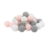 Hiser Guirlande Lumineuse Boules Coton, Batterie Chaîne de Lumière 6cm Boules Coton LED Cosy Romantique Décoration pour La Saint Valentin Noël Mariage Fêtes (2M-20LED,Blanc Gris Rose)