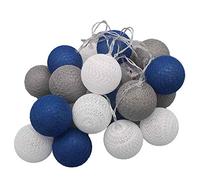 Hiser Guirlande Lumineuse Boules Coton, Batterie Chaîne de Lumière 6cm Boules Coton LED Cosy Romantique Décoration pour La Saint Valentin Noël Mariage Fêtes (4.5M-30LED,Gris Bleu foncé)