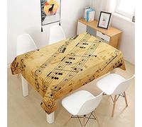 Hiser Nappe Rectangulaire Imperméable, 3D Note de Musique Imprimé Anti Tache Lavable Nappes Entretien Facile pour Cuisine Jardin Picnic Party Exterieur de Table (Rétro,140x260cm)
