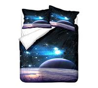 Hiser Parure de Lit 1 ou 2 Personne avec Housse de Couette en Microfibre et Taies d'oreiller 50 * 75cm - Ensemble de Literie 3 Pièces - 3D Galaxie Imprimé (Espace,180x220cm)