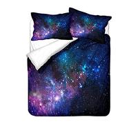 Hiser Parure de Lit 1 ou 2 Personne avec Housse de Couette en Microfibre et Taies d'oreiller 50 * 75cm - Ensemble de Literie 3 Pièces - 3D Galaxie Imprimé (Ciel étoilé,180x220cm)