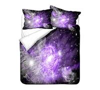 Hiser Parure de Lit 1 ou 2 Personne avec Housse de Couette en Microfibre et Taies d'oreiller 50 * 75cm - Ensemble de Literie 3 Pièces - 3D Galaxie Imprimé (Galaxie,140x200cm)