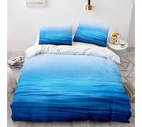Hiser Parure de Lit 2 Personne avec Housse de Couette en Microfibre et Taies d'oreiller 50 * 75cm - Ensemble de Literie 3 Pièces - Imprimé de Vagues Océan Bleu 3D (Bleu 3,180x220cm)